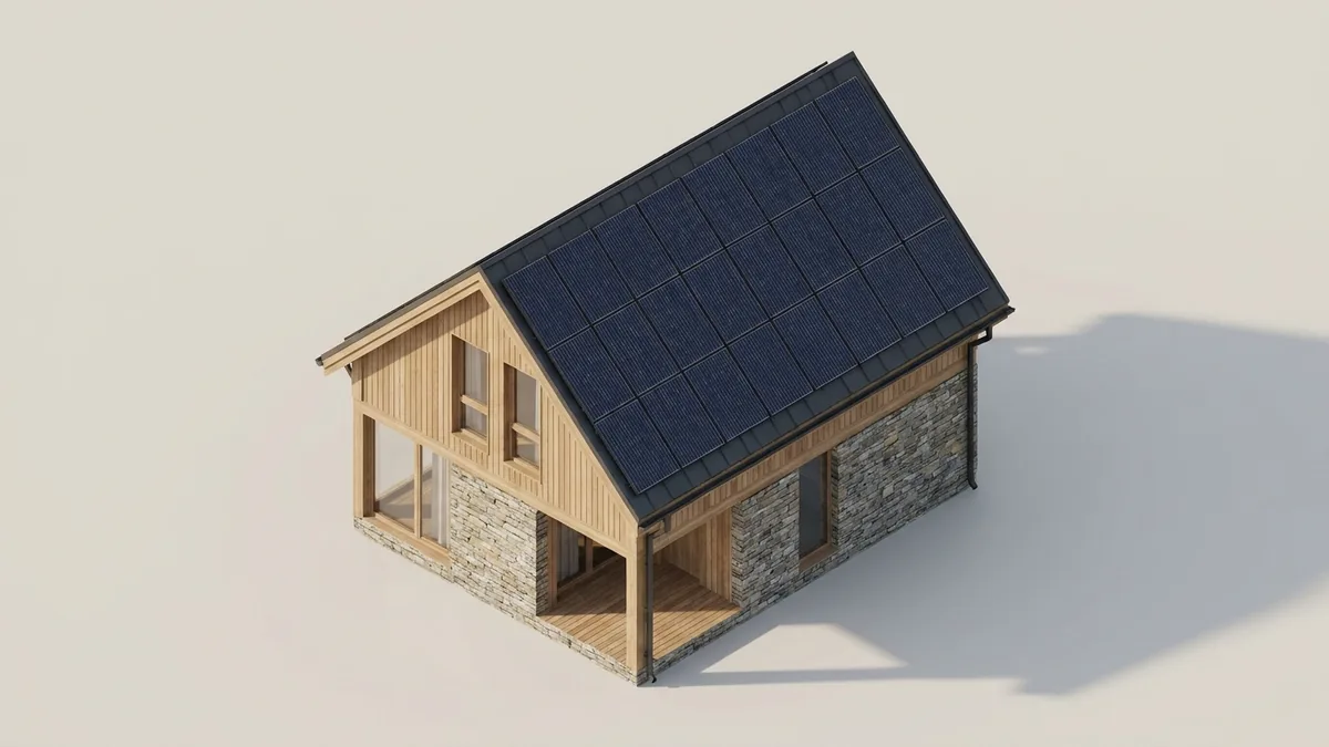 Haus mit Solarmodulen auf dem Dach